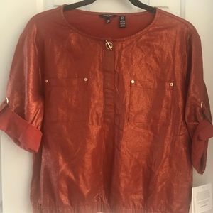 Ellen Tracy Burnt Orange Metallic Top